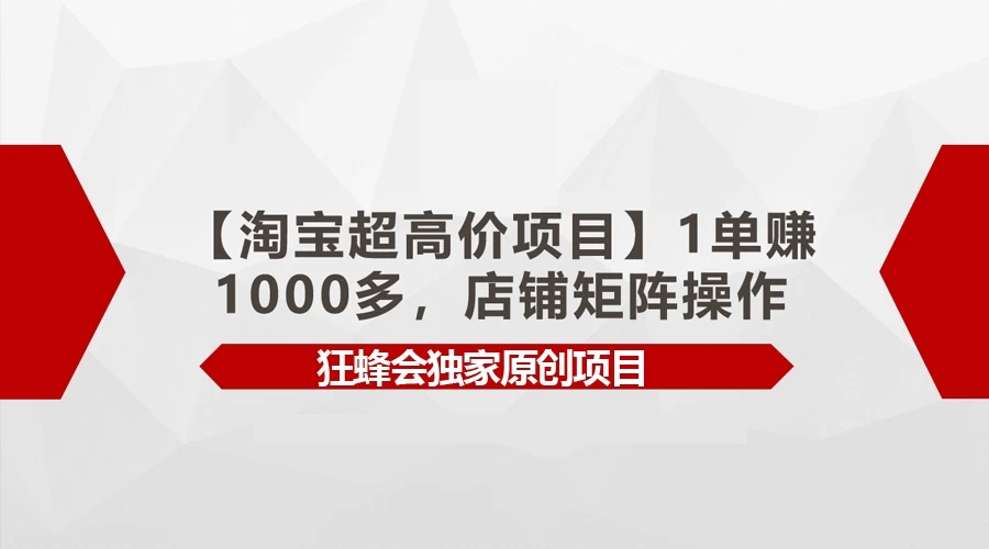 淘宝超高价项目，1单赚1000多，店铺矩阵操作